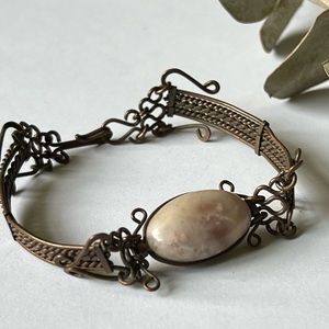Vintage 1990 Handmade Copper Wire , Marble Stone Bracelet